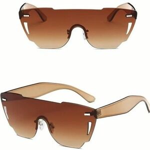 Rimless Sunglasses Shield Visor One Piece Lens Fashion‎ Futuristic Shades Trendy